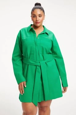 GOOD AMERICAN POPLIN SHIRT DRESS | SUMMER GREEN002 Dresses