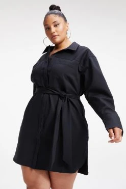 GOOD AMERICAN POPLIN SHIRT DRESS | BLACK001 Dresses