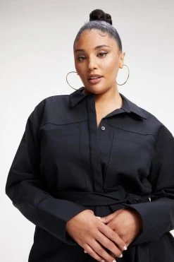 GOOD AMERICAN POPLIN SHIRT DRESS | BLACK001 Dresses