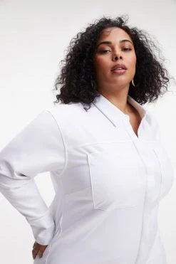 GOOD AMERICAN POPLIN SHIRT DRESS | WHITE001