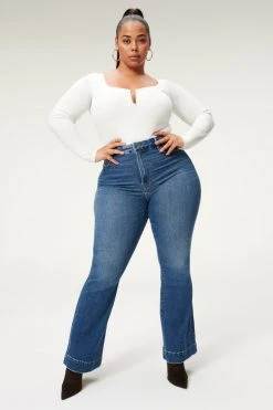 Hot Sale 😀 GOOD AMERICAN GOOD LEGS FLARE DEEP V BACK | BLUE843 😀 34 GOOD AMERICAN GOOD LEGS FLARE DEEP V BACK | BLUE843