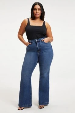GOOD AMERICAN High Waisted GOOD FLARE DECO YOKE | INDIGO132