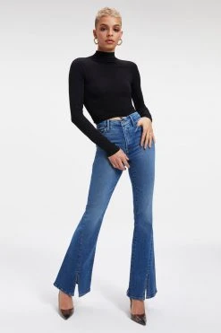 GOOD AMERICAN GOOD LEGS FLARE TWSTED SLIT | INDIGO029 High Waisted