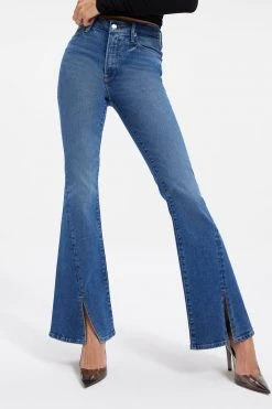 GOOD AMERICAN GOOD LEGS FLARE TWSTED SLIT | INDIGO029 High Waisted