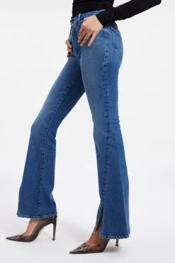 GOOD AMERICAN GOOD LEGS FLARE TWSTED SLIT | INDIGO029 High Waisted