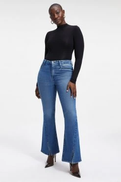 GOOD AMERICAN GOOD LEGS FLARE TWSTED SLIT | INDIGO029 High Waisted