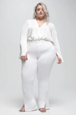 GOOD AMERICAN GOOD FLARE TWISTED SLIT | WHITE001 High Waisted