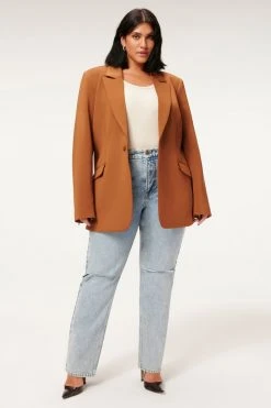 GOOD AMERICAN Tops FITTED SCUBA BLAZER | BURNT CARAMEL002