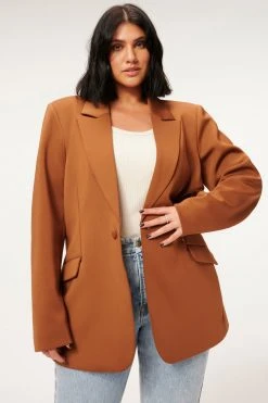GOOD AMERICAN Tops FITTED SCUBA BLAZER | BURNT CARAMEL002