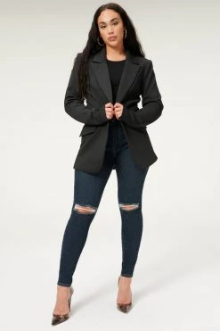 GOOD AMERICAN Tops FITTED SCUBA BLAZER | BLACK001