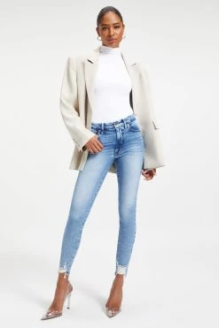 GOOD AMERICAN GOOD LEGS CROP DEEP V YOKE | INDIGO010 High Waisted