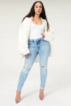 GOOD AMERICAN High Waisted GOOD LEGS CHEWED HEM | BLUE833