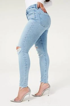 GOOD AMERICAN High Waisted GOOD LEGS CHEWED HEM | BLUE833