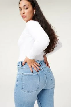 GOOD AMERICAN High Waisted GOOD LEGS CHEWED HEM | BLUE833