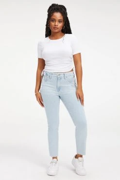 GOOD AMERICAN High Waisted GOOD LEGS CIGARETTE RAW HEM | INDIGO145