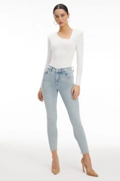 GA-SALE GOOD LEGS CROP LONG FRAY HEM | BLUE669 High Waisted