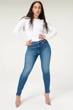 GA-SALE GOOD LEGS JACKED STEP HEM | BLUE832 High Waisted