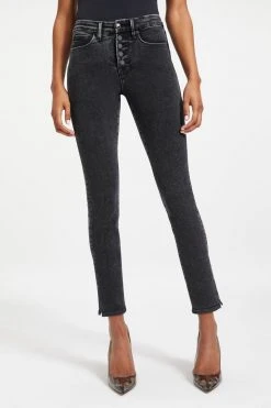 GOOD AMERICAN GOOD LEGS CROP W/ MINI SLIT | BLACK261 High Waisted