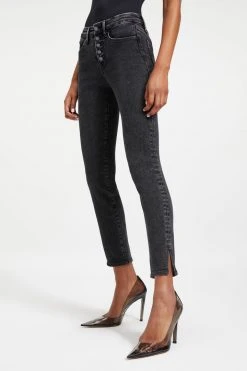 GOOD AMERICAN GOOD LEGS CROP W/ MINI SLIT | BLACK261 High Waisted