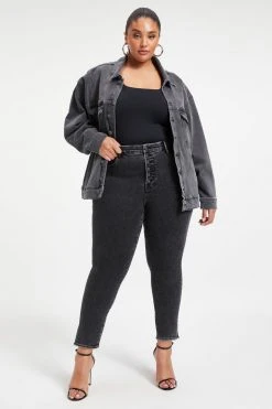 GOOD AMERICAN GOOD LEGS CROP W/ MINI SLIT | BLACK261 High Waisted