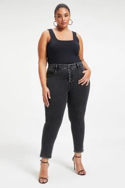 GOOD AMERICAN GOOD LEGS CROP W/ MINI SLIT | BLACK261 High Waisted