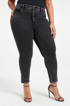 GOOD AMERICAN GOOD LEGS CROP W/ MINI SLIT | BLACK261 High Waisted