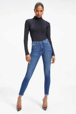 GOOD AMERICAN High Waisted GOOD LEGS CROP SHADOW POCKETS | INDIGO008