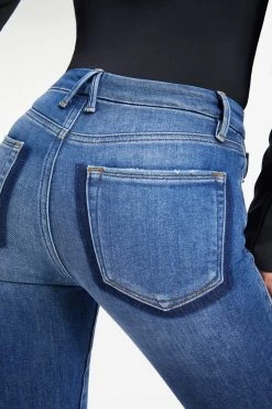 GOOD AMERICAN High Waisted GOOD LEGS CROP SHADOW POCKETS | INDIGO008