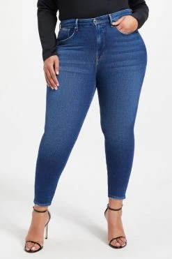 GOOD AMERICAN High Waisted GOOD LEGS CROP SHADOW POCKETS | INDIGO008