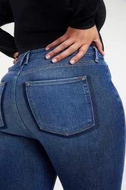 GOOD AMERICAN High Waisted GOOD LEGS CROP SHADOW POCKETS | INDIGO008