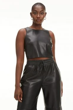 GOOD AMERICAN BETTER THAN LEATHER CROP TOP | BLACK001 Tops