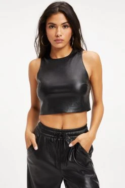 Best deal 👏 GOOD AMERICAN BETTER THAN LEATHER CROP TOP | BLACK001 Tops ✨ 23 GOOD AMERICAN BETTER THAN LEATHER CROP TOP | BLACK001 Tops