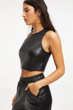 Best deal 👏 GOOD AMERICAN BETTER THAN LEATHER CROP TOP | BLACK001 Tops ✨ 25 GOOD AMERICAN BETTER THAN LEATHER CROP TOP | BLACK001 Tops