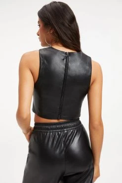 Best deal 👏 GOOD AMERICAN BETTER THAN LEATHER CROP TOP | BLACK001 Tops ✨ 26 GOOD AMERICAN BETTER THAN LEATHER CROP TOP | BLACK001 Tops