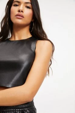 Best deal 👏 GOOD AMERICAN BETTER THAN LEATHER CROP TOP | BLACK001 Tops ✨ 27 GOOD AMERICAN BETTER THAN LEATHER CROP TOP | BLACK001 Tops