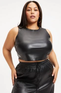 Best deal 👏 GOOD AMERICAN BETTER THAN LEATHER CROP TOP | BLACK001 Tops ✨ 29 GOOD AMERICAN BETTER THAN LEATHER CROP TOP | BLACK001 Tops