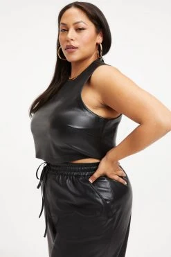Best deal 👏 GOOD AMERICAN BETTER THAN LEATHER CROP TOP | BLACK001 Tops ✨ 30 GOOD AMERICAN BETTER THAN LEATHER CROP TOP | BLACK001 Tops