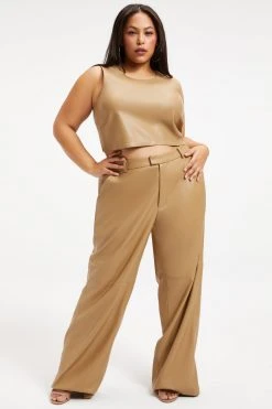 GOOD AMERICAN Tops BETTER THAN LEATHER CROP TOP | WARM CARMEL003