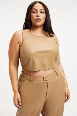 GOOD AMERICAN Tops BETTER THAN LEATHER CROP TOP | WARM CARMEL003