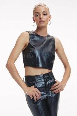GOOD AMERICAN Tops BETTER THAN LEATHER CROP TOP | BLACK EEL001