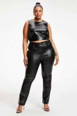 GOOD AMERICAN Tops BETTER THAN LEATHER CROP TOP | BLACK EEL001