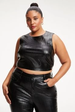 GOOD AMERICAN Tops BETTER THAN LEATHER CROP TOP | BLACK EEL001