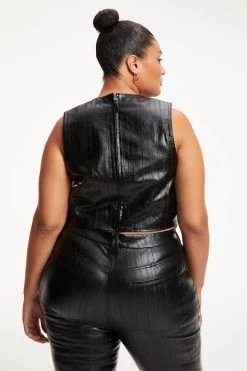 GOOD AMERICAN Tops BETTER THAN LEATHER CROP TOP | BLACK EEL001