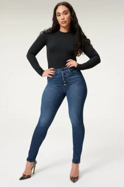 GA-SALE GOOD LEGS EXPOSED BUTTON | BLUE830 High Waisted