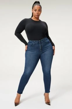 GA-SALE GOOD LEGS EXPOSED BUTTON | BLUE830 High Waisted