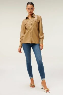 GOOD AMERICAN LEATHER UTILITY SHIRT | WARM CARAMEL003 Tops