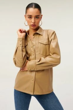 GOOD AMERICAN LEATHER UTILITY SHIRT | WARM CARAMEL003 Tops