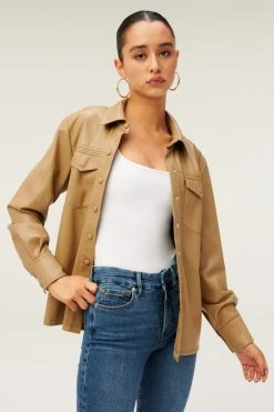 GOOD AMERICAN LEATHER UTILITY SHIRT | WARM CARAMEL003 Tops