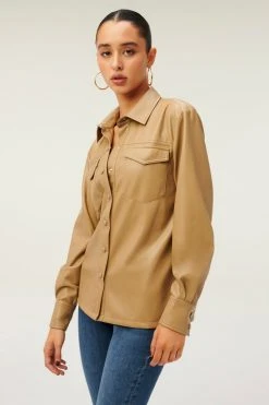 GOOD AMERICAN LEATHER UTILITY SHIRT | WARM CARAMEL003 Tops