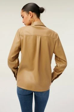 GOOD AMERICAN LEATHER UTILITY SHIRT | WARM CARAMEL003 Tops